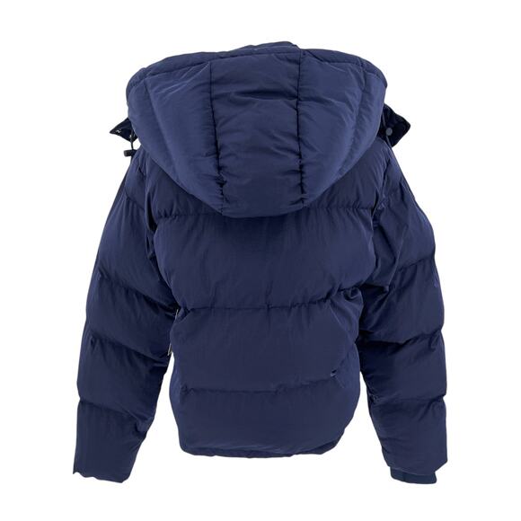 Good American Womens Iridescent Quilted Hooded Puffer Jacket in Blue Size Medium - Picture 12 of 16